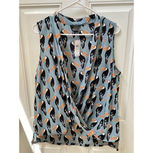 Ann Taylor Toucan Print Sleeveless Blouse - Black and Orange
